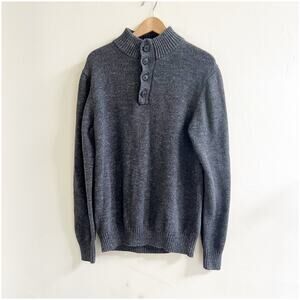 G.H Bass & Co Mens Gray Mock Neck 3 Button Sailor Knit Cotton Pullover Sweater M